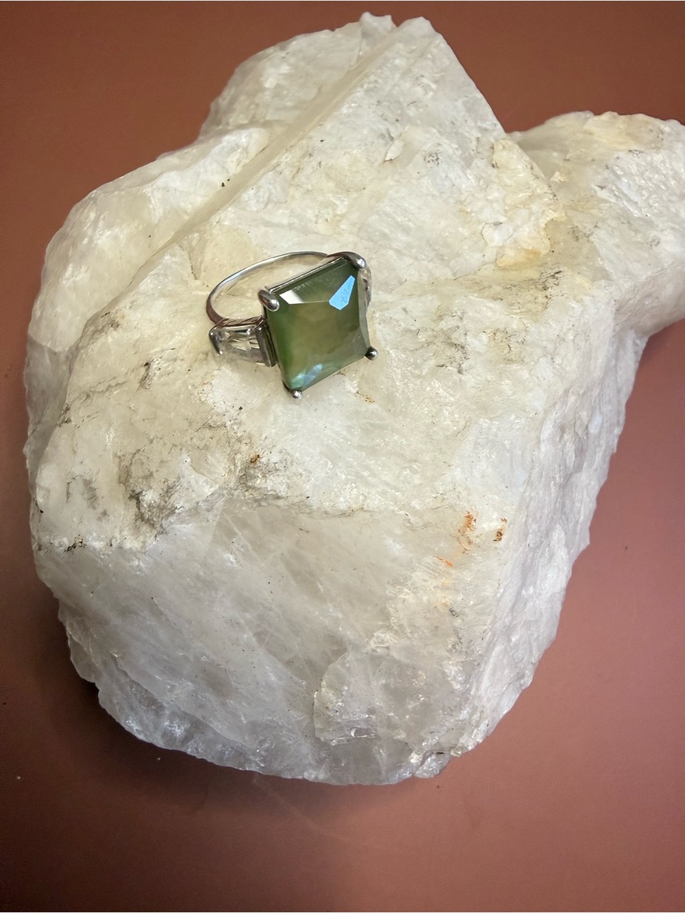 Ippolita 925 Rock Candy square green ring with baguettes